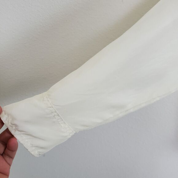 CP Shades Top Small White Silk Flowy Lagenlook Button Front Minimalist Boho - Picture 5 of 10